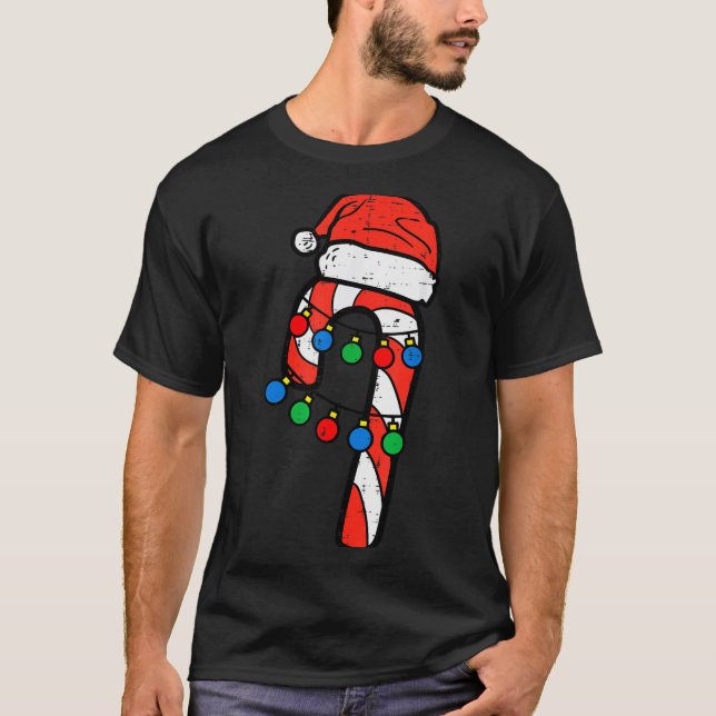 Camiseta Candy Cane Santa Hat Christmas Lights Xmas Men Wom (Frente)