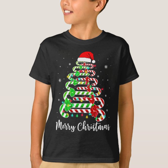 Camiseta Candy Cane Santa Hat Engraçado Natal da Feliz da Á (Frente)