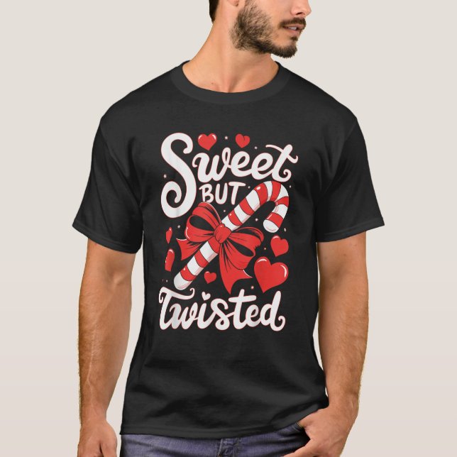 Camiseta Candy Cane Sweet But Twisted Funny Christmas Xmas  (Frente)