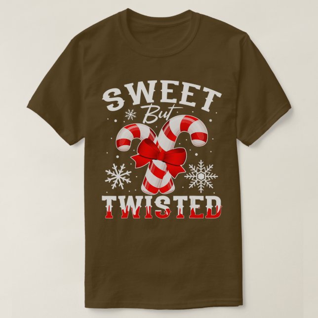 Camiseta Candy Cane Sweet But Twisted Funny Merry Christmas (Frente do Design)