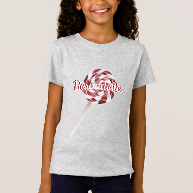 Camiseta Candy Cane Swirl Lollipop Askew com Nome (Frente)
