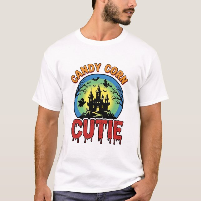 Camiseta Candy Corn Cutie Design de Castelo de Halloween Vi (Frente)