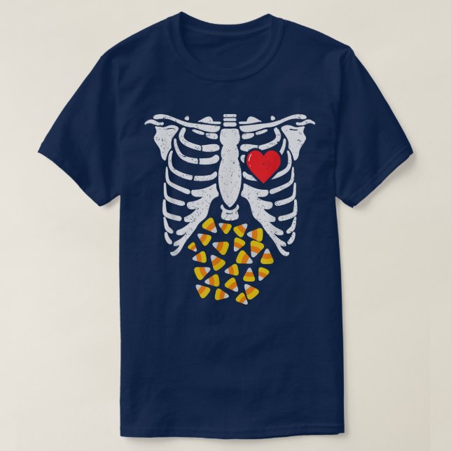 Camiseta Candy Corn Skeleton Gravidez XRay Halloween Costu (Frente do Design)