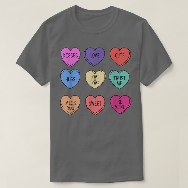 Camiseta Candy Heart With Messages Cute Valentine's Day Gif (Frente do Design)