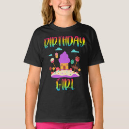 Camiseta Candy Land Birthday Garota Colorido Pastel