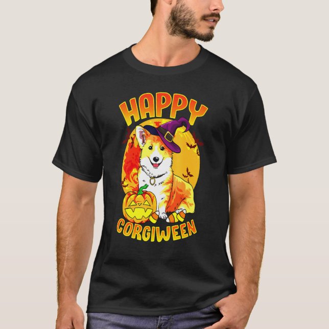 Camiseta Candy Pumpkin Witch Corgi (Frente)