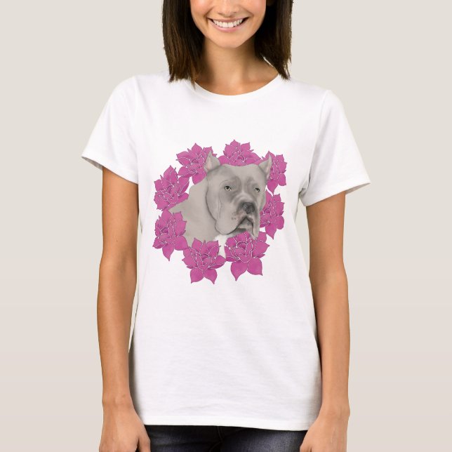 Camiseta Cane Corso Cachorro com Flores Rosa (Frente)