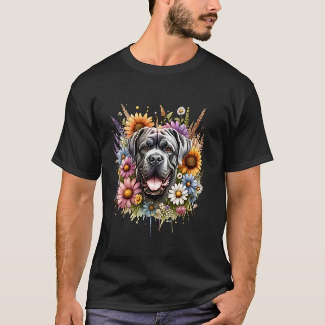Camiseta Cane Corso Cachorro Flores Silvestres de Verão Mar (Frente)