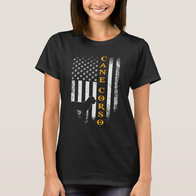 Camiseta Cane Corso Silhouette American Flag Engraçado (Frente)