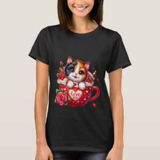 Camiseta Caneca de Amor de Gato Calico do Dia dos Namorados