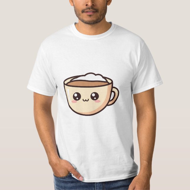 Camiseta Caneca de Aniversário de Café Fofa Kawaii (Frente)