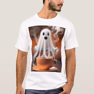 Camiseta Caneca de Café a Vapor com Fantasma Fofo Emergindo