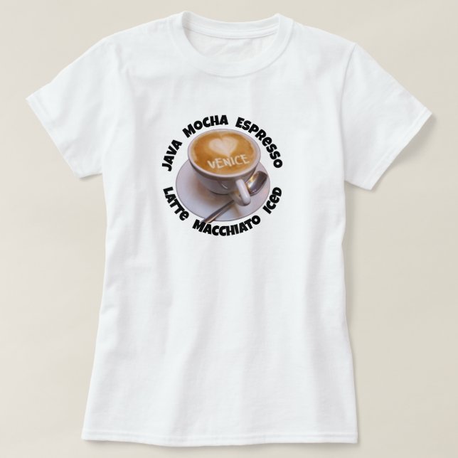 Camiseta Caneca de Café Cappuccino Veneza Coração  (Frente do Design)