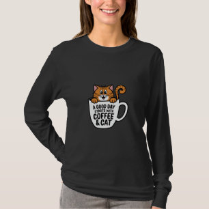 Camiseta Caneca de Café de Gato Laranja Divertida Presente
