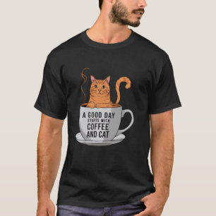 Camiseta Caneca de Café de Gato Laranja Engraçado Amante de