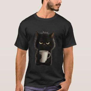 Camiseta Caneca de Café de Gato Preto Mal-Humorado Desenho