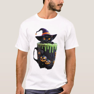 Camiseta Caneca de café de Halloween de Gato Bruxa  Gato Pr