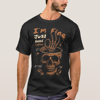 Camiseta Caneca de Caveira de Esqueleto Só Preciso Café