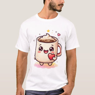 Camiseta Caneca de Chocolate Quente Kawaii Fofa com Ilustra