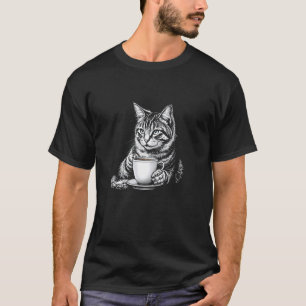 Camiseta Caneca de Gato Bebendo Café ou Chá, Bla Hipster Mo