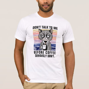 Camiseta Caneca de Gato Engraçado - Não Fale Antes do Café
