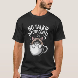 Camiseta Caneca de Gato Sem Conversa Antes do Café Humor Pi