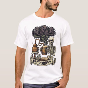 Camiseta Caneca de Madeira Esqueleto Necrobrew Fumaça de Co