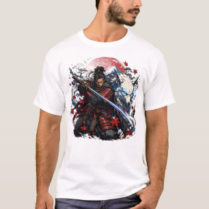 Camiseta Caneca Samurai e Lobo Branco Fantasia de Guerrei