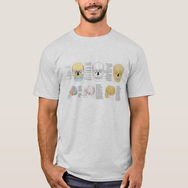 Camiseta Canecas ilustradas do crânio da anatomia cor (Frente)