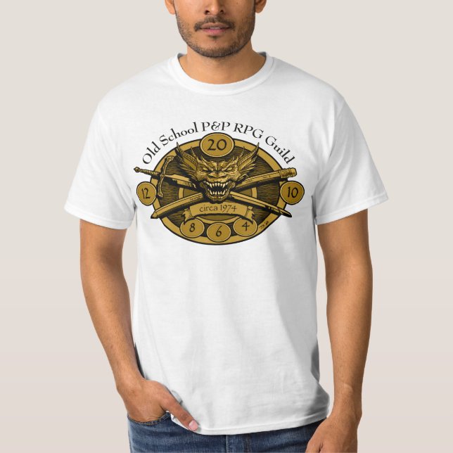 Camiseta Caneta da velha escola & guilda de papel do RPG (Frente)