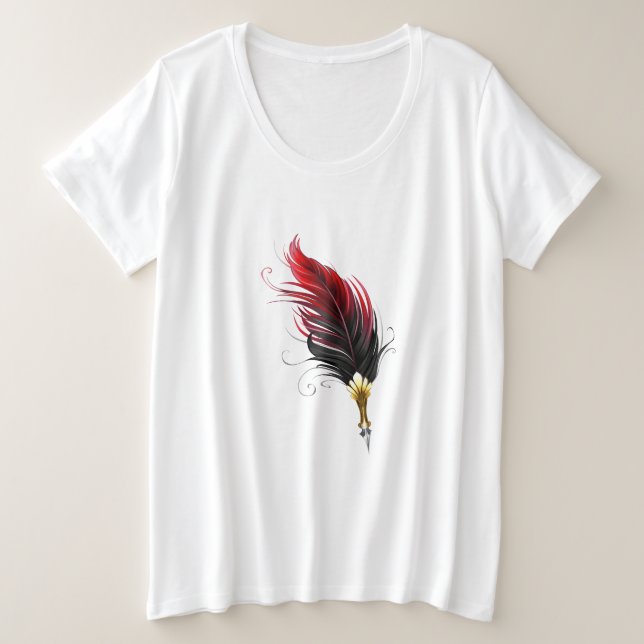 Camiseta Caneta de penas vermelhas com ninho de ouro (Frente do Design)