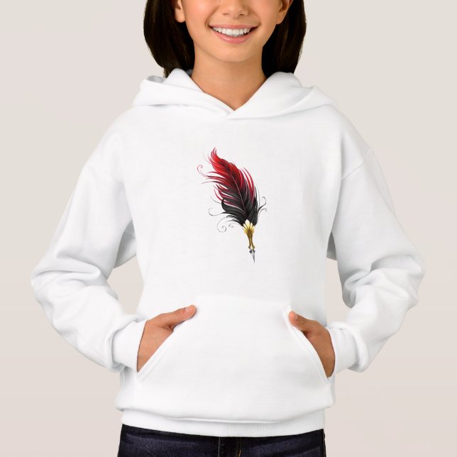 Camiseta Caneta de penas vermelhas com ninho de ouro (Frente)