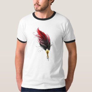 Camiseta Caneta pena vermelha com ponta de ouro