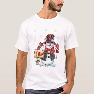 Camiseta Caneta Vermelha Candi de Natal Snowman