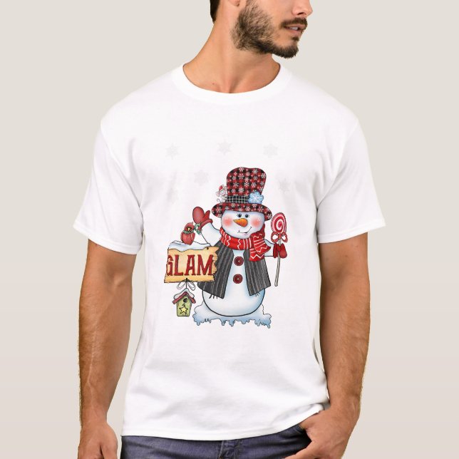 Camiseta Caneta Vermelha Candi de Natal Snowman (Frente)