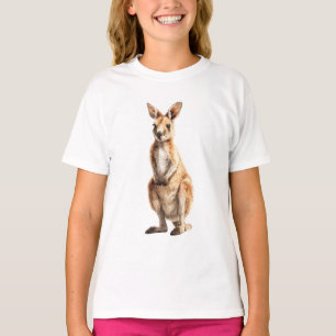 Camiseta Canguru Australiano Infantil em Aquarela em Pé