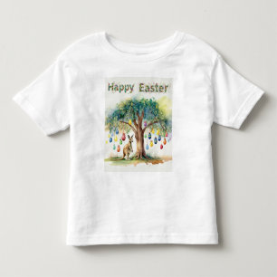 Camiseta Canguru sob a árvore de goma com ovos de Páscoa