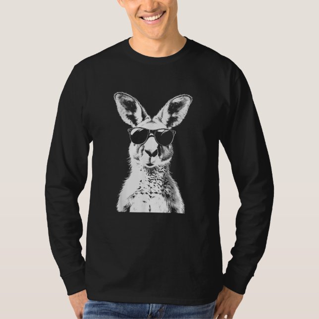 Camiseta Canguru Usando Óculos de Sol Animal Divertido Aust (Frente)
