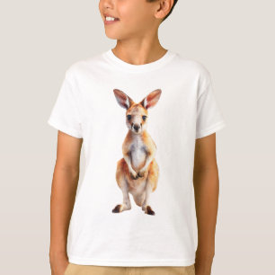 Camiseta Canguru Vermelho Adorável em Aquarela Fio de Pé In