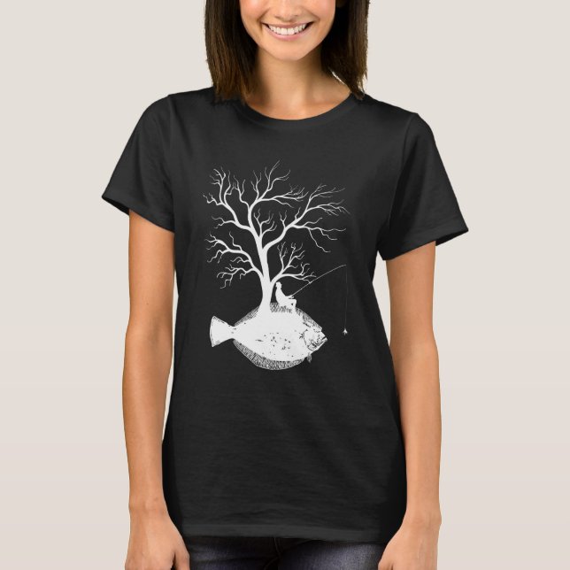 Camiseta Cânhamo Gráfico Árvore Vara de Pesca Sorte (Frente)
