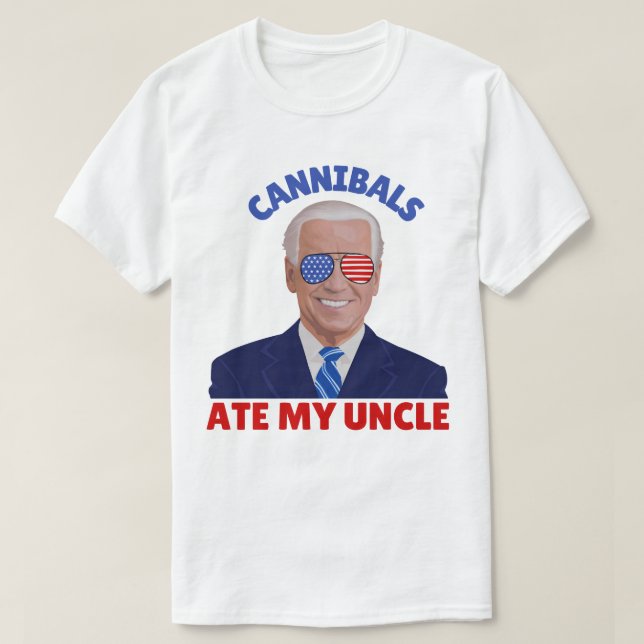 Camiseta Canibais Engraçados Comem Meu Tio Biden Vinatge (Frente do Design)