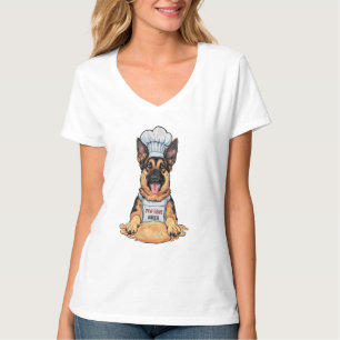 Camiseta Canino Culinário: Pastor Alemão Baker Com Folha