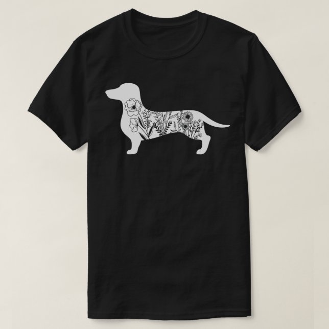 Camiseta Canino Floral Daschund Dog Cão Floral para Mulhere (Frente do Design)