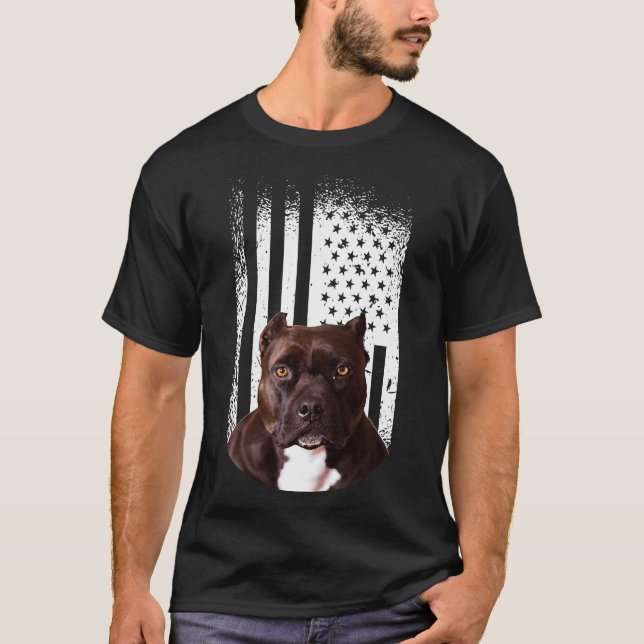 Camiseta Canino Pitbull Bandeira Americana Pitbull Terrier  (Frente)