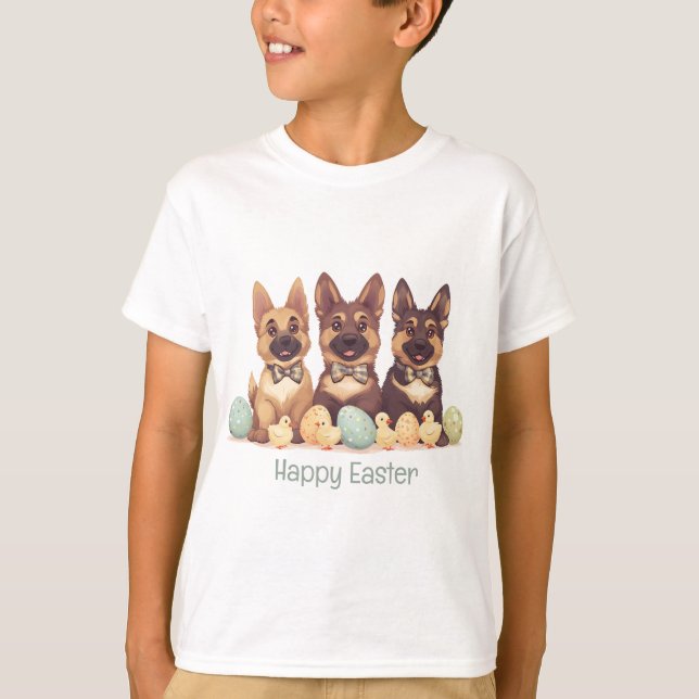 Camiseta Caninos do German shepherd do felz pascoa (Frente)
