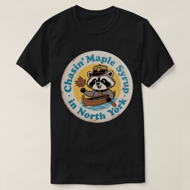 Camiseta Canoa de Guaxinim Retro North York (Frente do Design)
