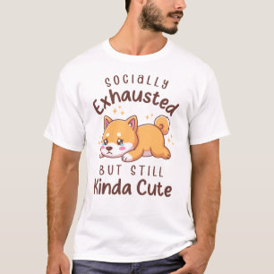 Camiseta Cansado Socialmente Mas Ainda Fofo - Shiba Inu