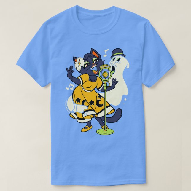Camiseta Cantando Fantasma Preto do Halloween (Frente do Design)