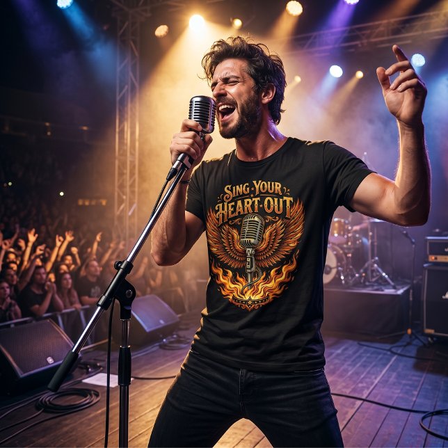 Camiseta Cante de Todo o Coração: Asas de Microfone e Fogo (Criador carregado)