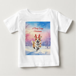 Camiseta Canteiros de Corgi Reindeer de Natal saltando em n